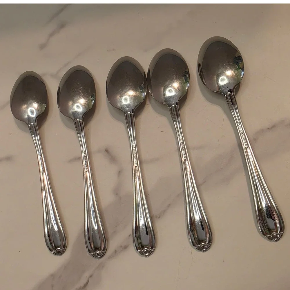 Gorham Melon Bud Stainless Steel Teaspoons Set of 5 Glossy 18/8 Flatware